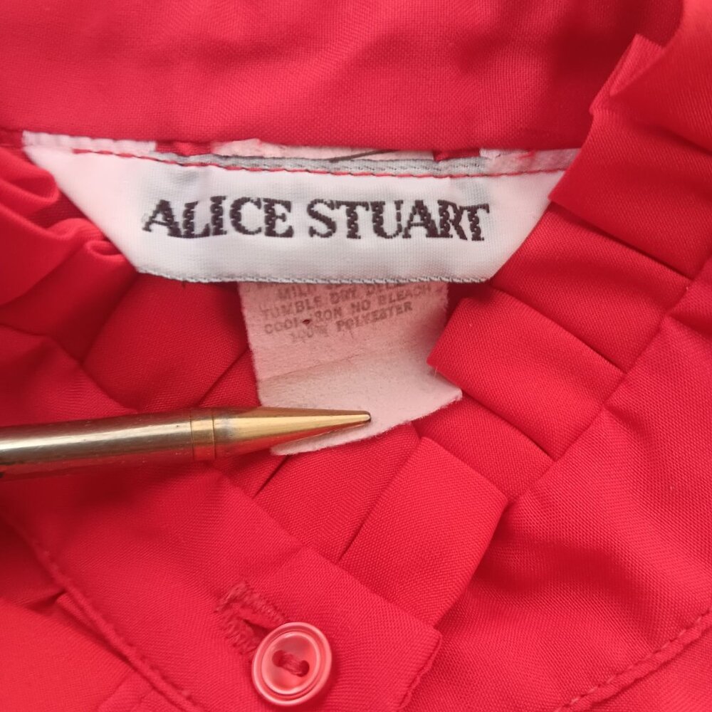 Vintage Small Womens Ruffle Top 1980's Alice Stuart Blouse High Neck Secretary - Picture 7 of 7